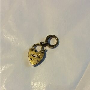 Vintage Fossil Brass Heart Lock Charm